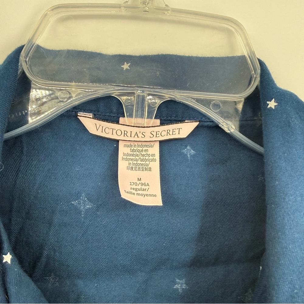 VICTORIA'S SECRET Star Moon PAJAMAS Size Medium Blue  COTTON Flannel 2-piece - Picture 2 of 7